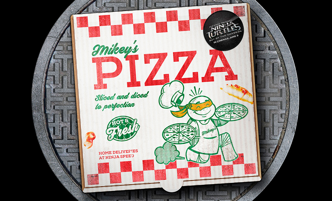 TMNT Pizza box by UK-based designer and illustrator Dan Bailey, who works under the alias of Rubber Penguin.